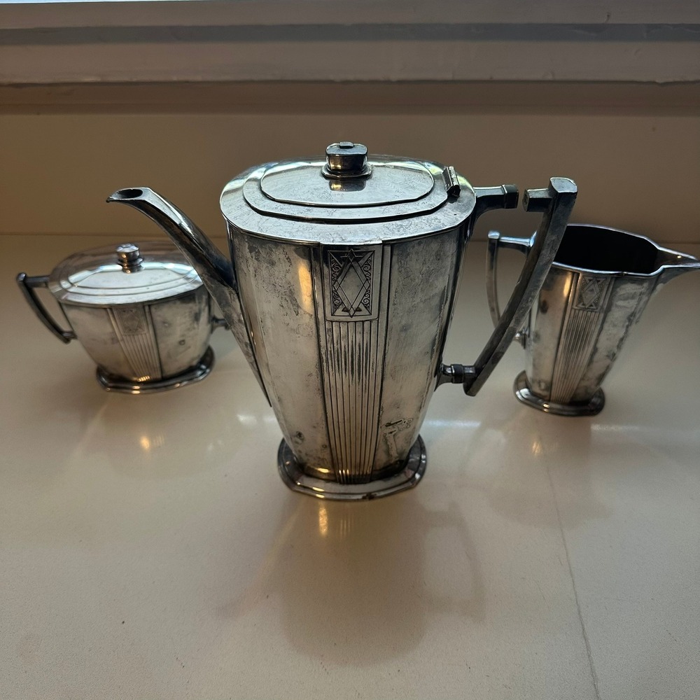 Noblesse‎ Community Plate Art Deco Silverplate Tea Coffee Service Set Silver